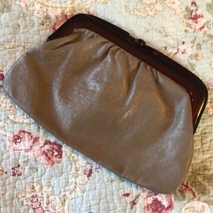 Vintage beige clutch with brown lucite frame